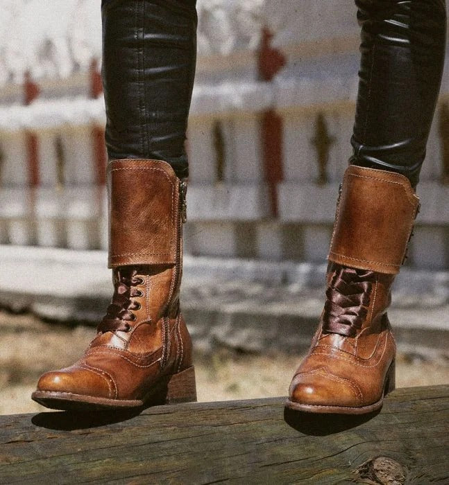 Faye Short Lace Inlay Boots in Tan Rustic