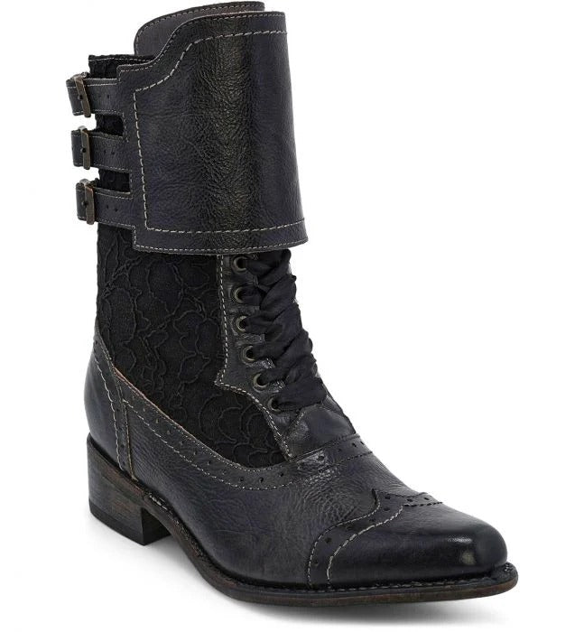 Faye Short Lace Inlay Boots in Black