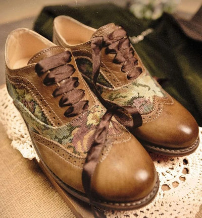 Maude Vintage Style Shoes in Tan Rustic